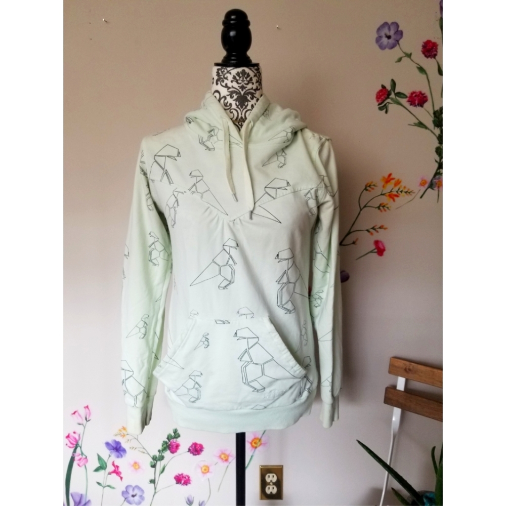 Nikita, mint green, geometric trex hoodie, small